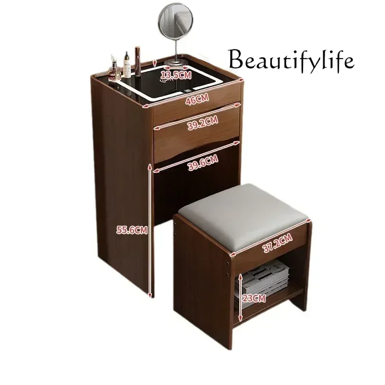 R Compact 3-in-1 Dressing Table With Flip Mirror And Light, Small Dressing Table Set With Visible Glass Tabletop Cushioned Stool
