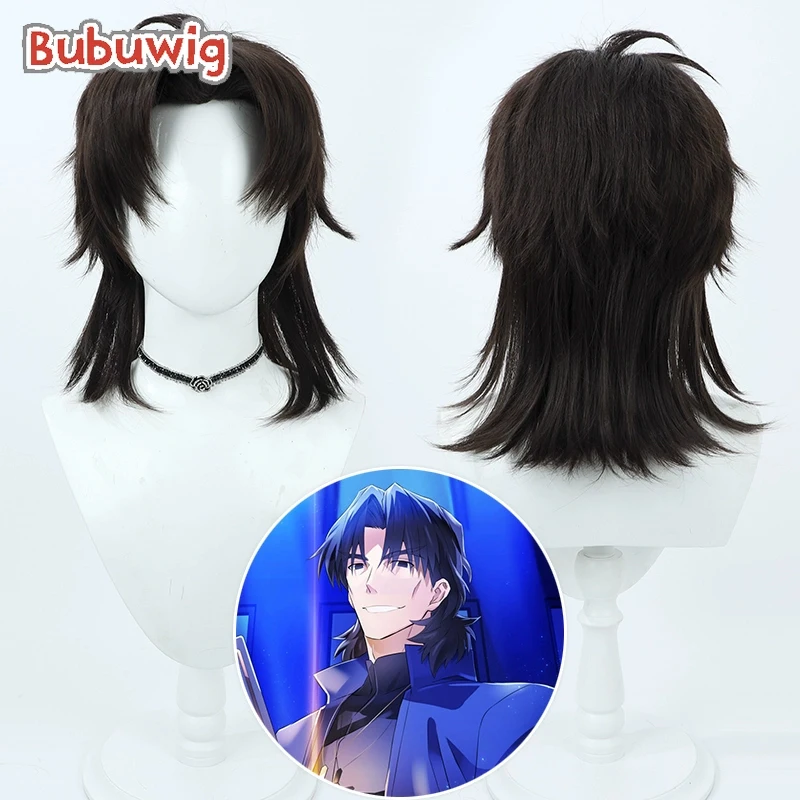Bubuwig Synthetic Hair Kotomine Kirei Cosplay Wigs Game Fate Kirei Kotomine 40cm Short Straight Dark Brown Wig Heat Resistant