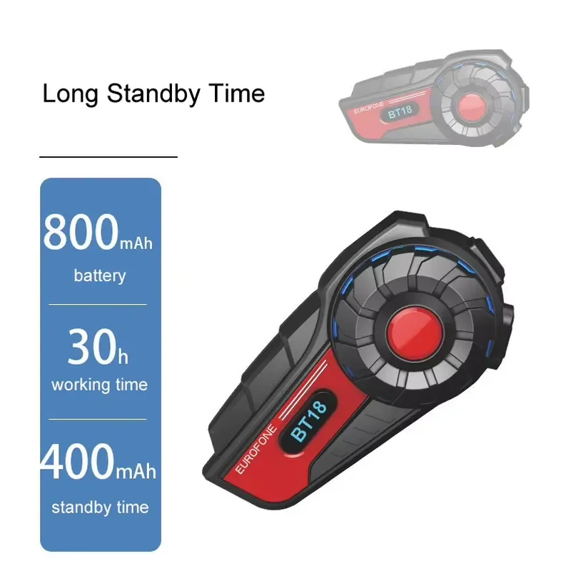 BT18 Motorcycle Helmet Intercom IP67 Waterproof Wireless Headset 800M 2 Rider Walkie Talkie Bluetooth Communication System