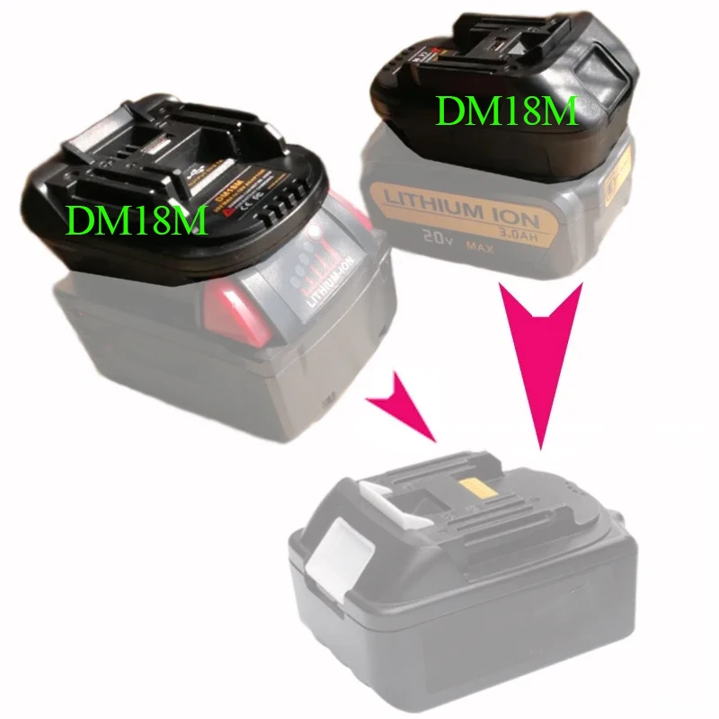 DM18M For Dewalt 20V For Milwaukee For M18 Li-ion Battery Case Converter Adapter USB Charger For Makita 18V Tool BL1830 BL1815