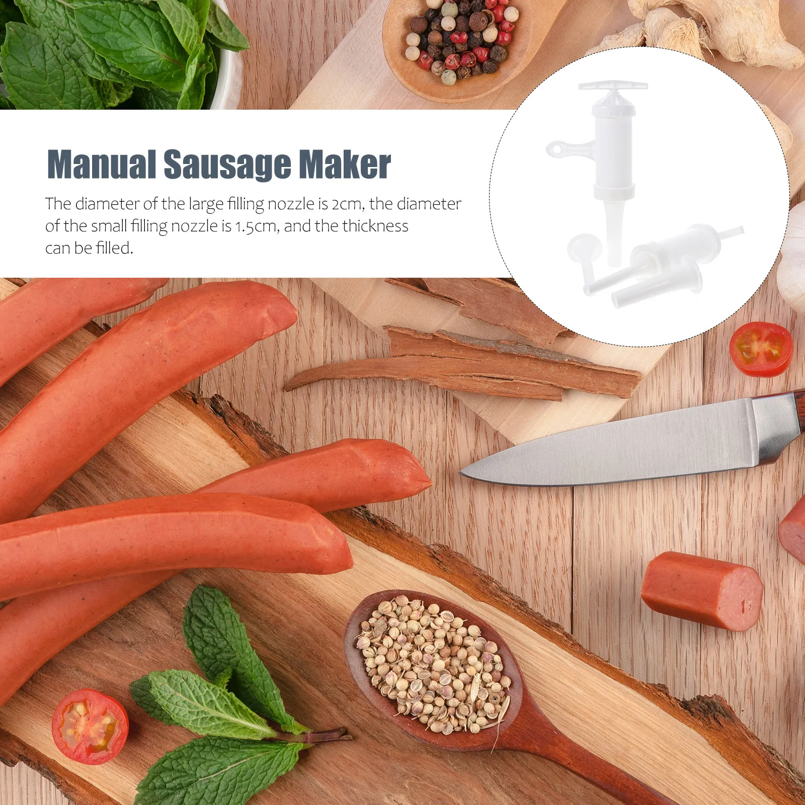 2 set Manual Stuffer White Homemade Making Tool Kitchen Gadget For Sausage Filling Machine Household Use Meat Filler Supplies