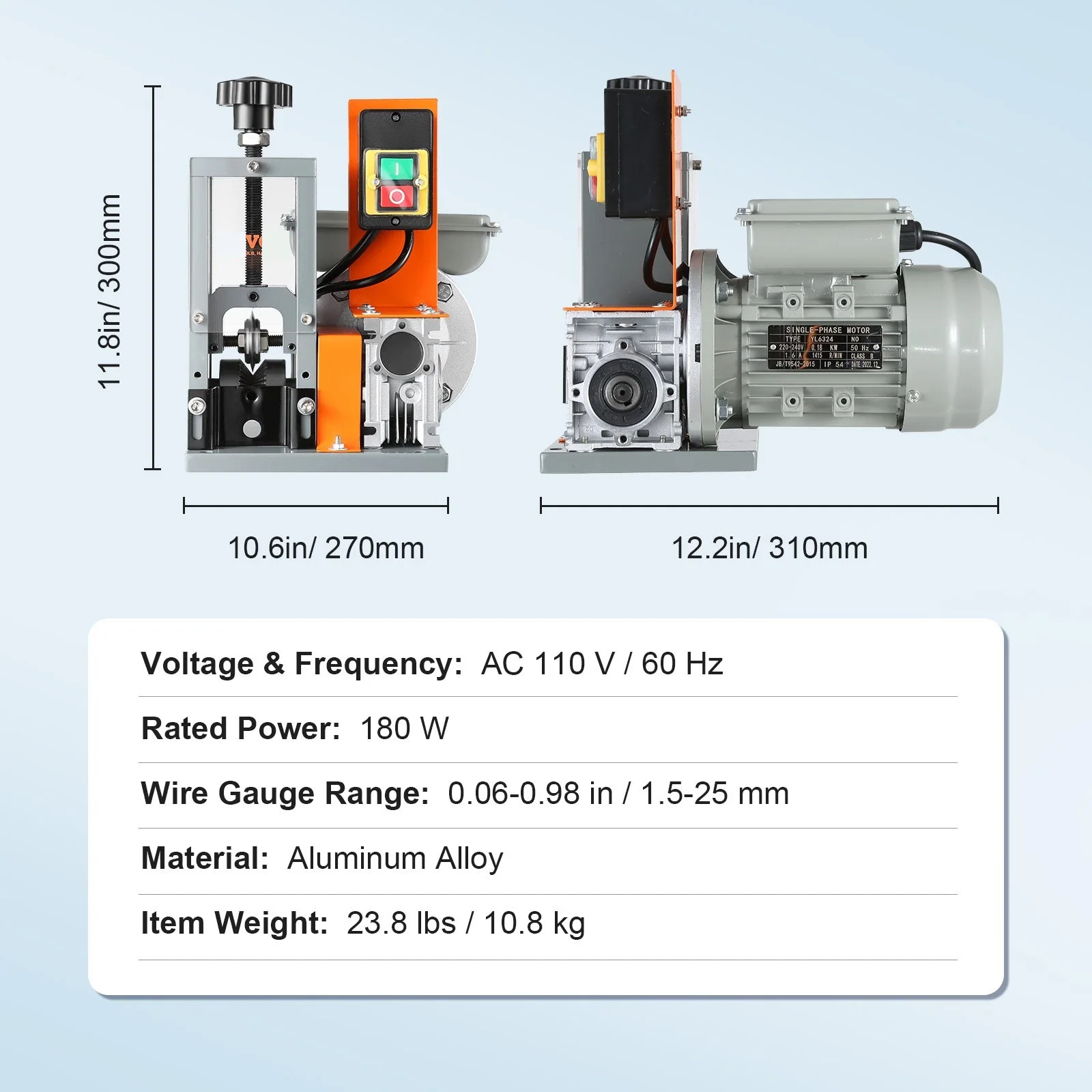 Automatic Wire Stripping Machine Electric Motorized Cable Stripper 180W Wire Peeler For Scrap Copper Recycling 1.5-25mm