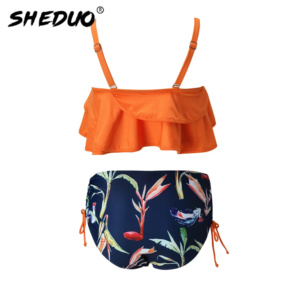 Orange and Print High Waisted Bikini Sets Sexy Tank Top Swimsuit Two Pieces Swimwear Women 2022 New Beach Bathing Suits