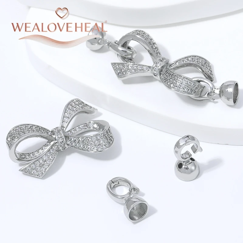 Rhodiumbeschichteter Messing-Schleifenverschluss mit Perlen, Mikro-Pavé-Zirkonia-Verbinder für DIY-Schmuckherstellung, Zubehör für Armbänder und Halsketten – Detail 17