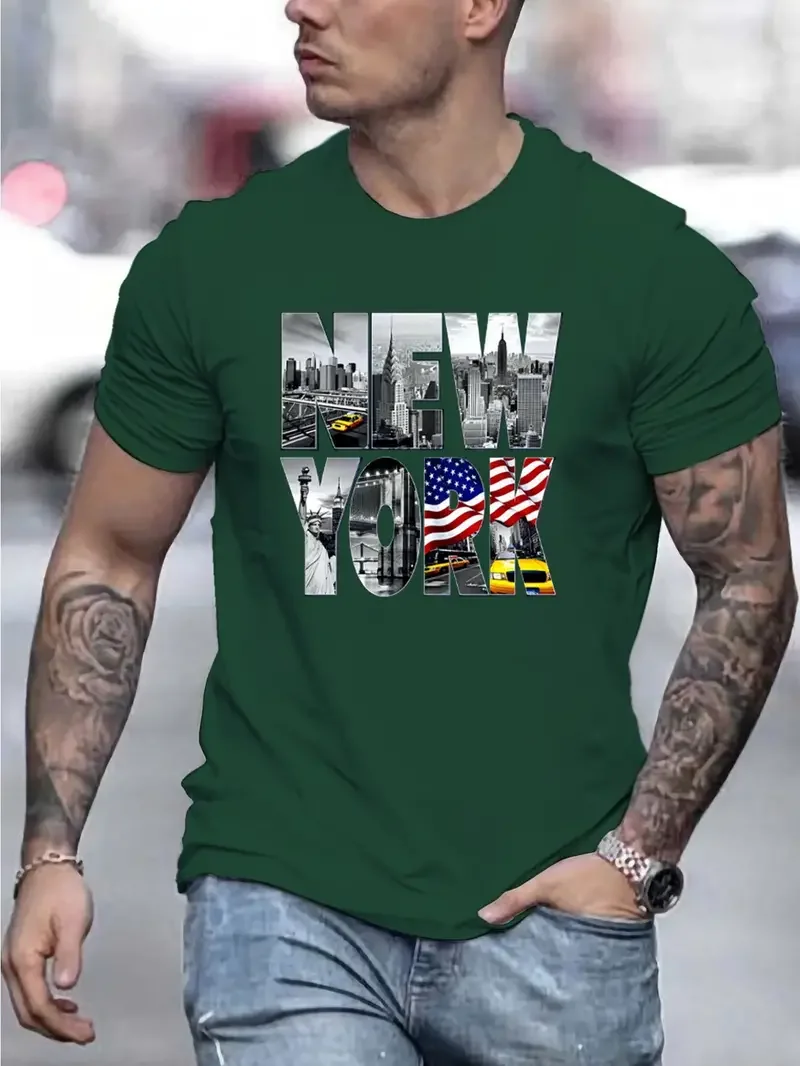 Classic Men's T-Shirt Summer Short Sleeve 3d New York Print T-Shirts Fashion Casual Streetwear Crew Neck Male Oversized Clothing