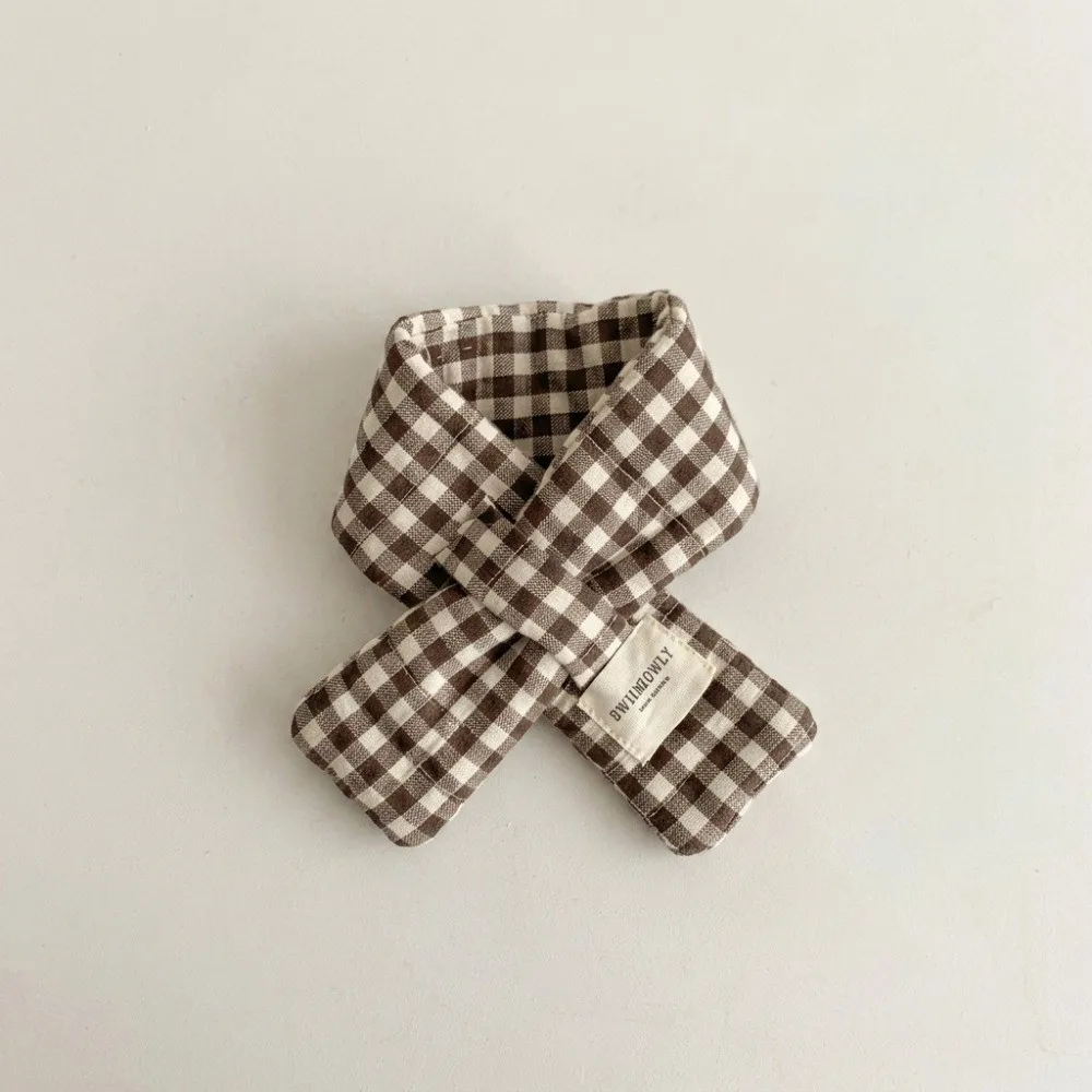 Cute Quilted Cotton Cross Wrap Scarf 3 Colors Warm Neckerchief Striped Plaid Children Scarf Girls view 5