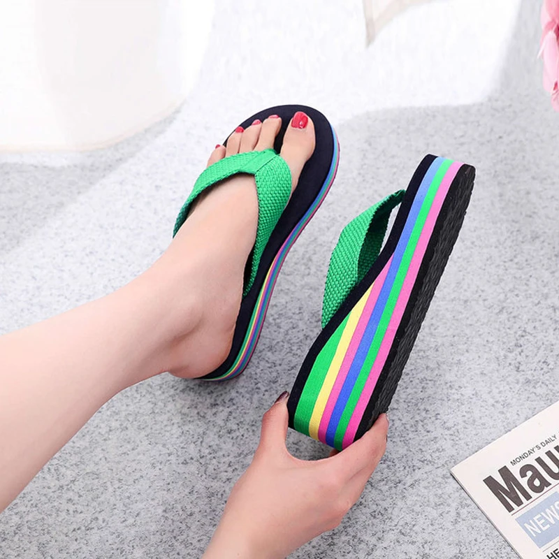 Fashion Slippers Women Platform Sandals High Heels Sandals Summer Ladies Shoes Beach Flip Flops Color Slides 2024 Slippers Woman