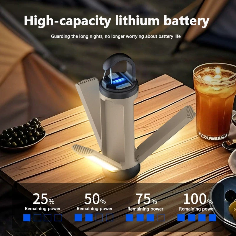 Outdoor Solar Foldable Camping Lamp 2000 mAh, Solar Type-C Charging Emergency Flashlight, Power Bank, Portable Suspended Tent La