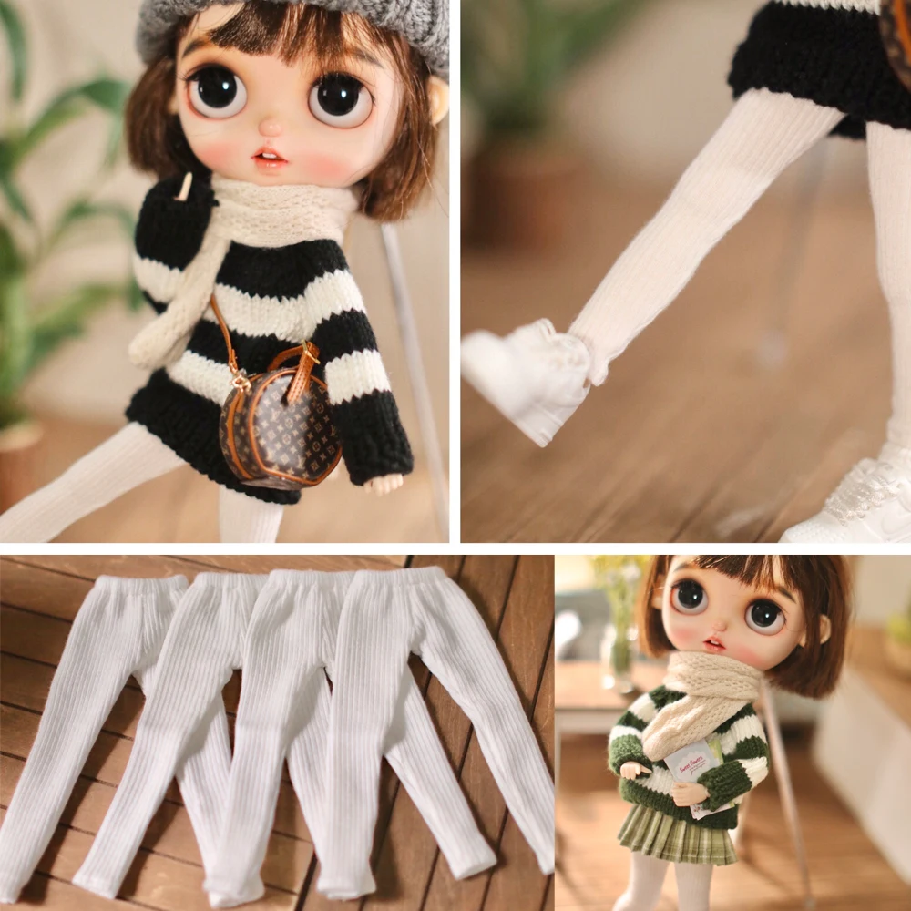 

H01-A017 children handmade toy 1/6 ob24 azone blyth doll clothes white patterned leggings 1pcs