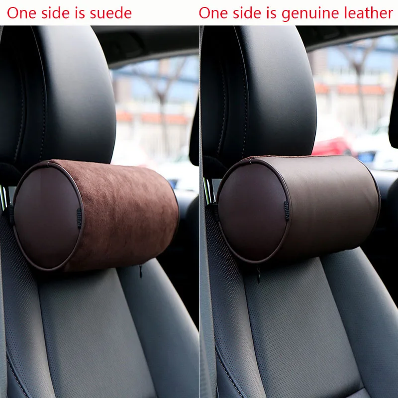 Suede/Leather Car Seat Neck Pillow Bolster Headrest Cushion Memory Foam Breathable Protector Pillow Car Interior Accessorie