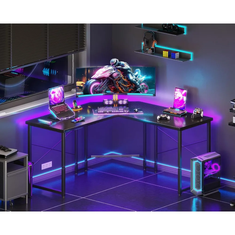 L Shaped Gaming Desk, Corner Desk Gaming Table for Home Office, Computer Desk Sturdy Writing Workstation for Small Space, Easy