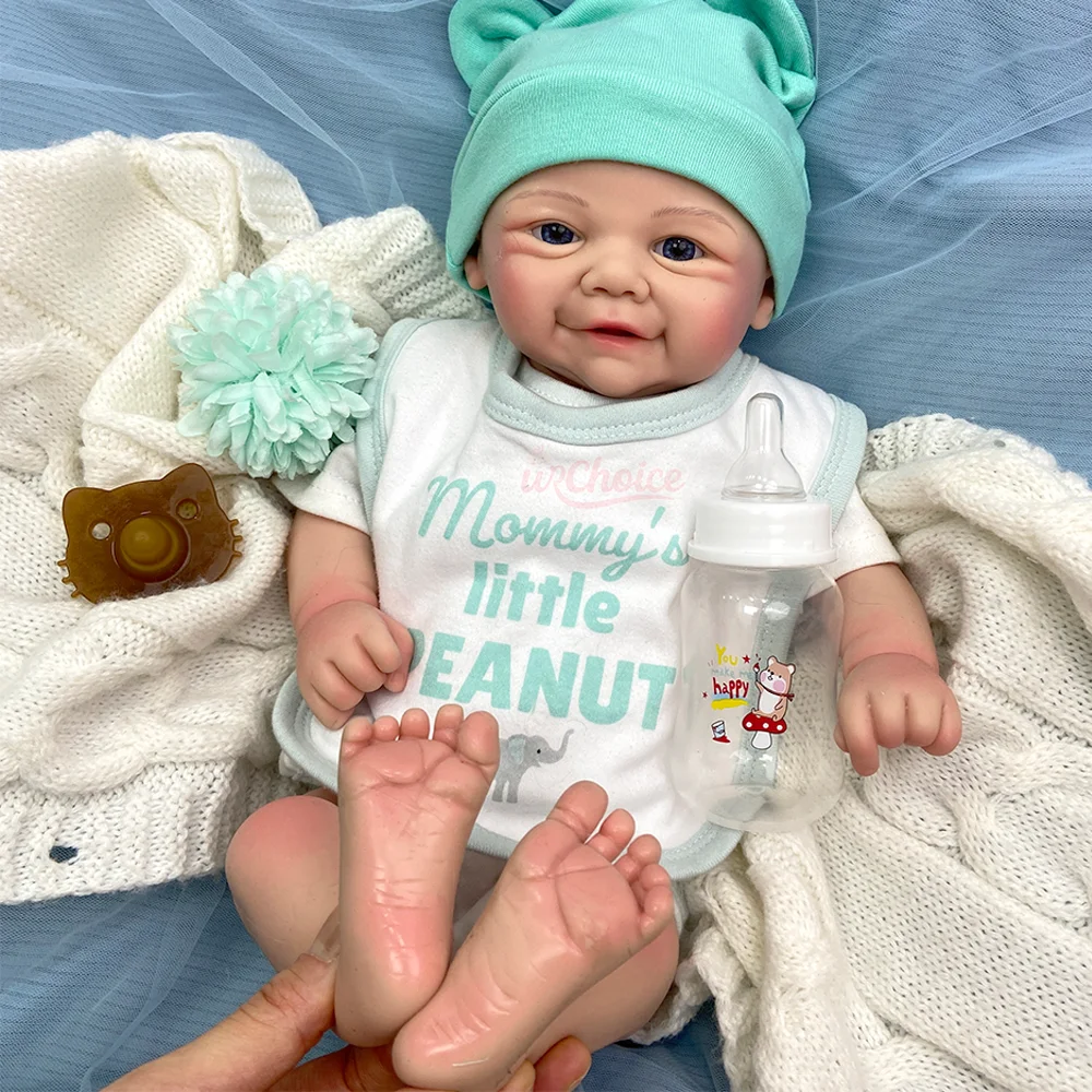 18 inch Vivienne volledig siliconen Bebe Reborn meisje/jongen pop blauwe ogen en handgeschilderde levensechte pasgeboren pop voor kinderen verjaardagscadeaus