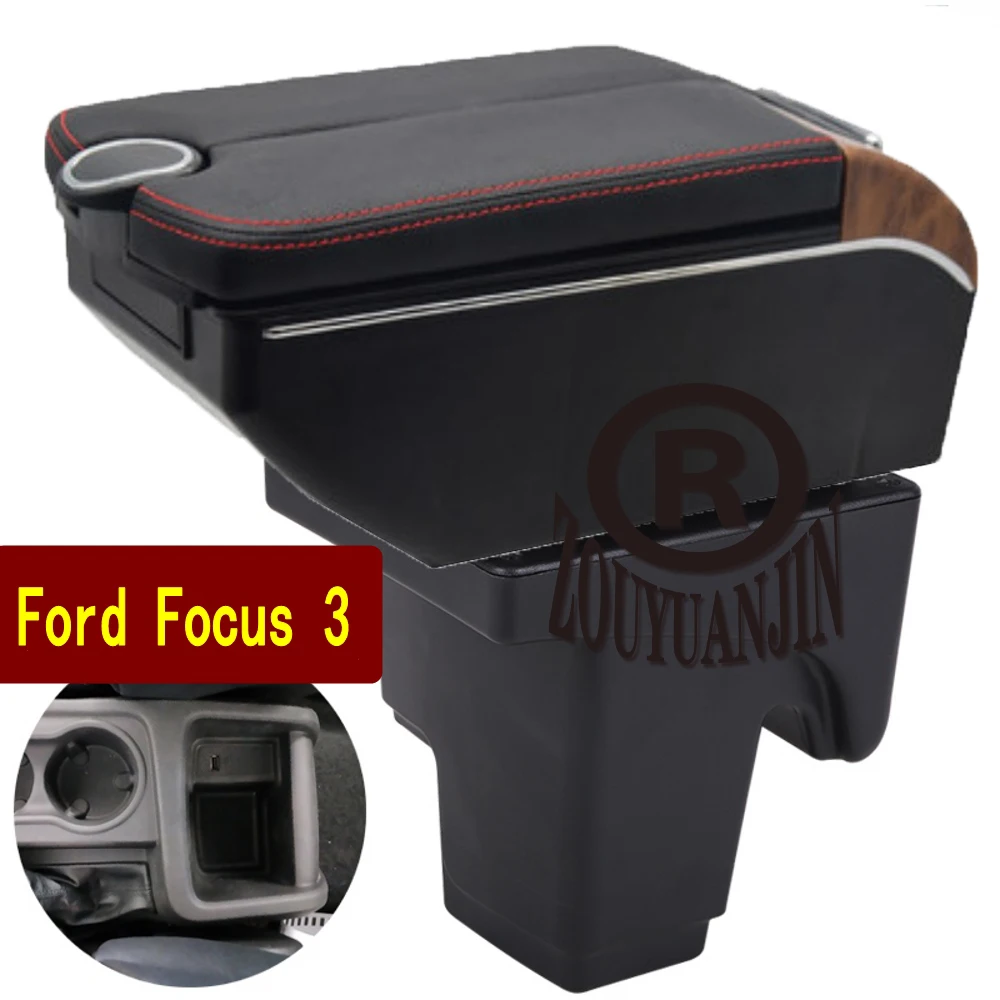 Ford Focus III 3 Armrest Box Retrofit Parts Center Console Special Storage Space Car Elbow Rest with USB Cup Holder