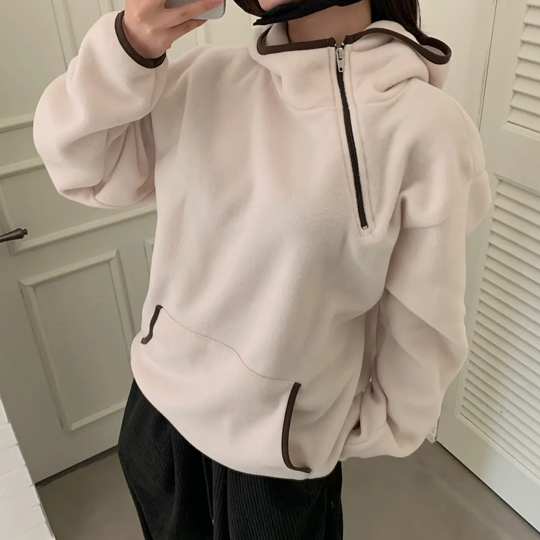 Faionable Double-Sided Fce Hoodie Sweatirt Women's Loose Casual Versatile Top Autumn Winter New Arrival Street Sle