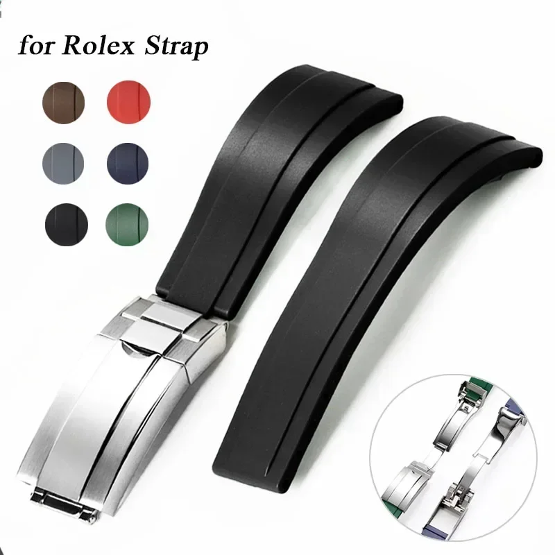 20mm Rubber Watch Strap for Rolex Water Ghost Series Wrist Band Waterproof Silicone Watch Band Fold Buckle Men Sport Bracelet