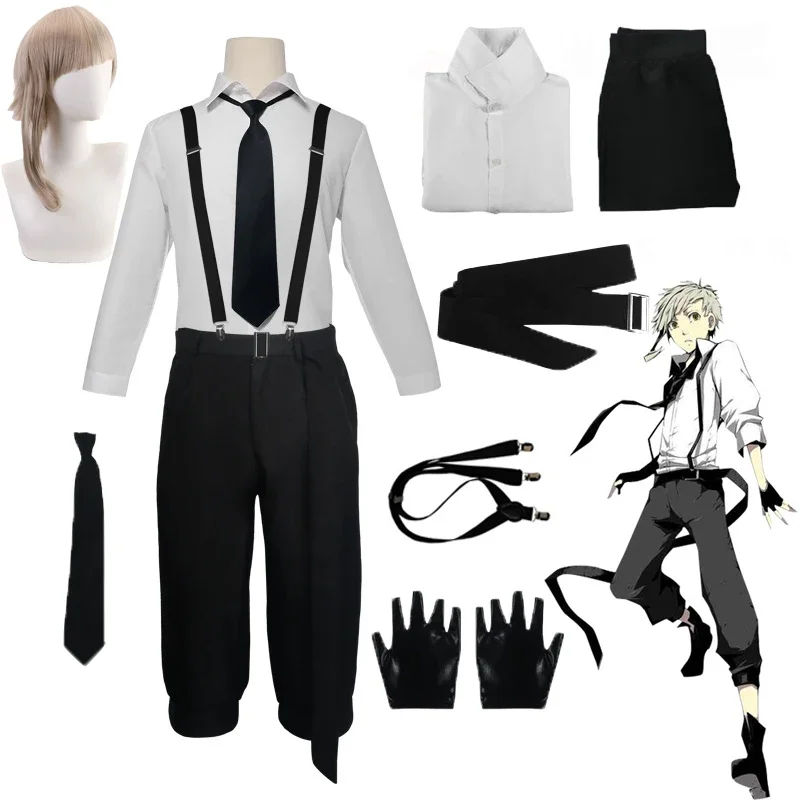 

Bungo Stray Dogs Anime Cosplay Costume Nakajima Atsushi Detective Clothing Shirt Suit Halloween Party Wig Role Play Costumes