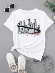 New York Print Crew Neck T-shirt Casual Short Sleeve Top For Spring & Summer Women's Clothing Hop Casual Female Clothing