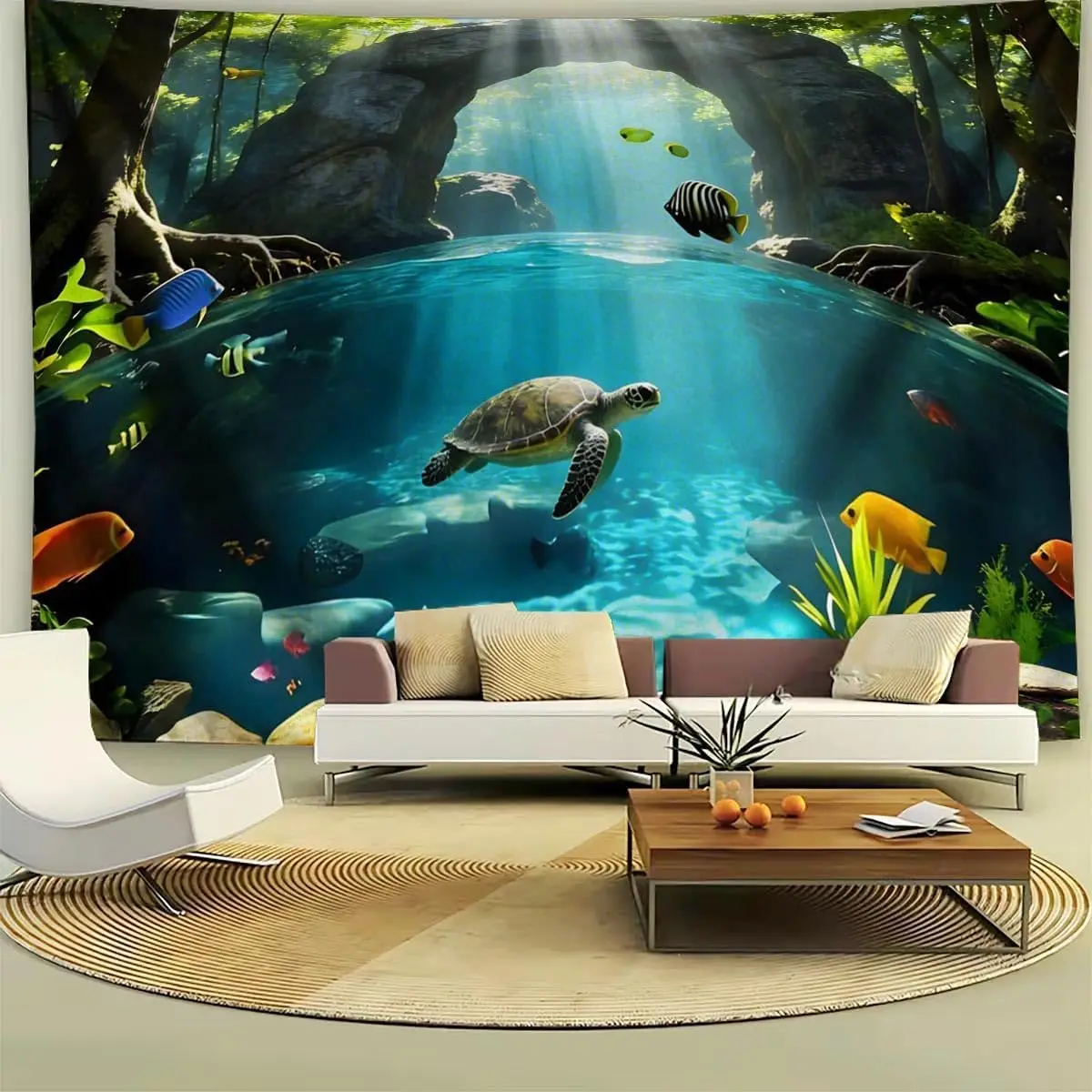 Ocean Sea Turtle Tapestry Jungle Sunset Underwater World Tapestries Tropical Rairforest Landscape Wall Hanging for Bedroom