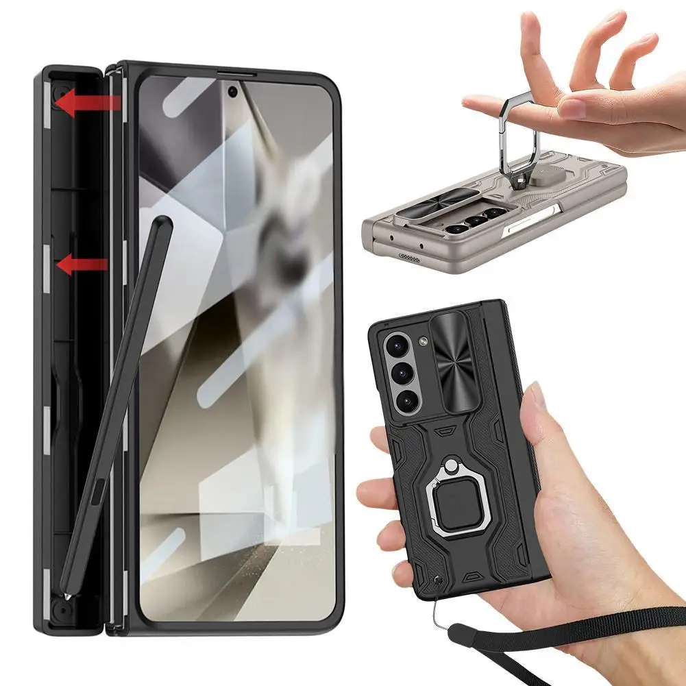 Magnetic Case For Samsung Z Fold6 Pen Box Lanyard Bracket Design Drop-proof Dust-proof Phone Cover Back Shell Cover