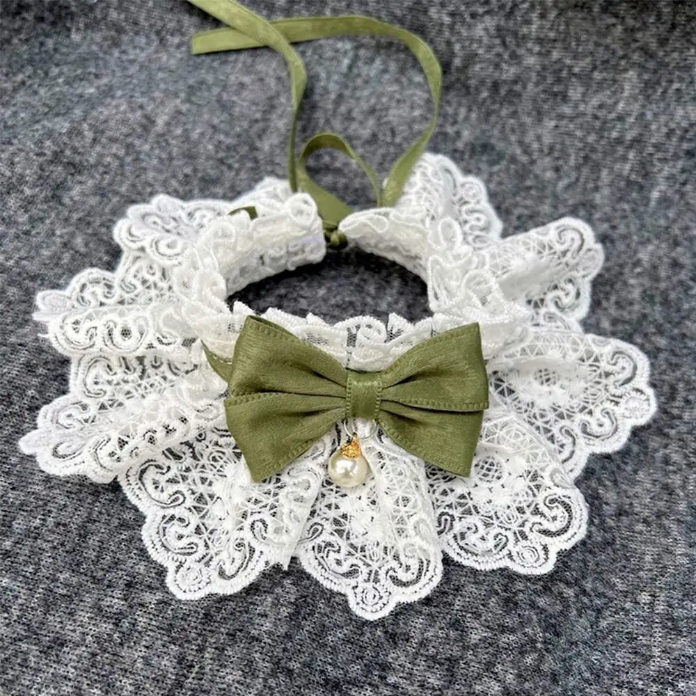 Fashion Dog saliva towel Cat  Pearl Collar Dog Neckerchief Lace Bowknot Puppy String Bib
