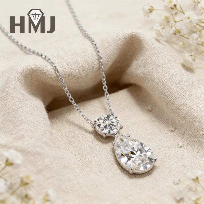 Moissanite Custom Pendant 925 Sterling Silver Pear Round Cut Total 5/9.5CT D Color With GRA For Ladies Birthday Gift Jewelry