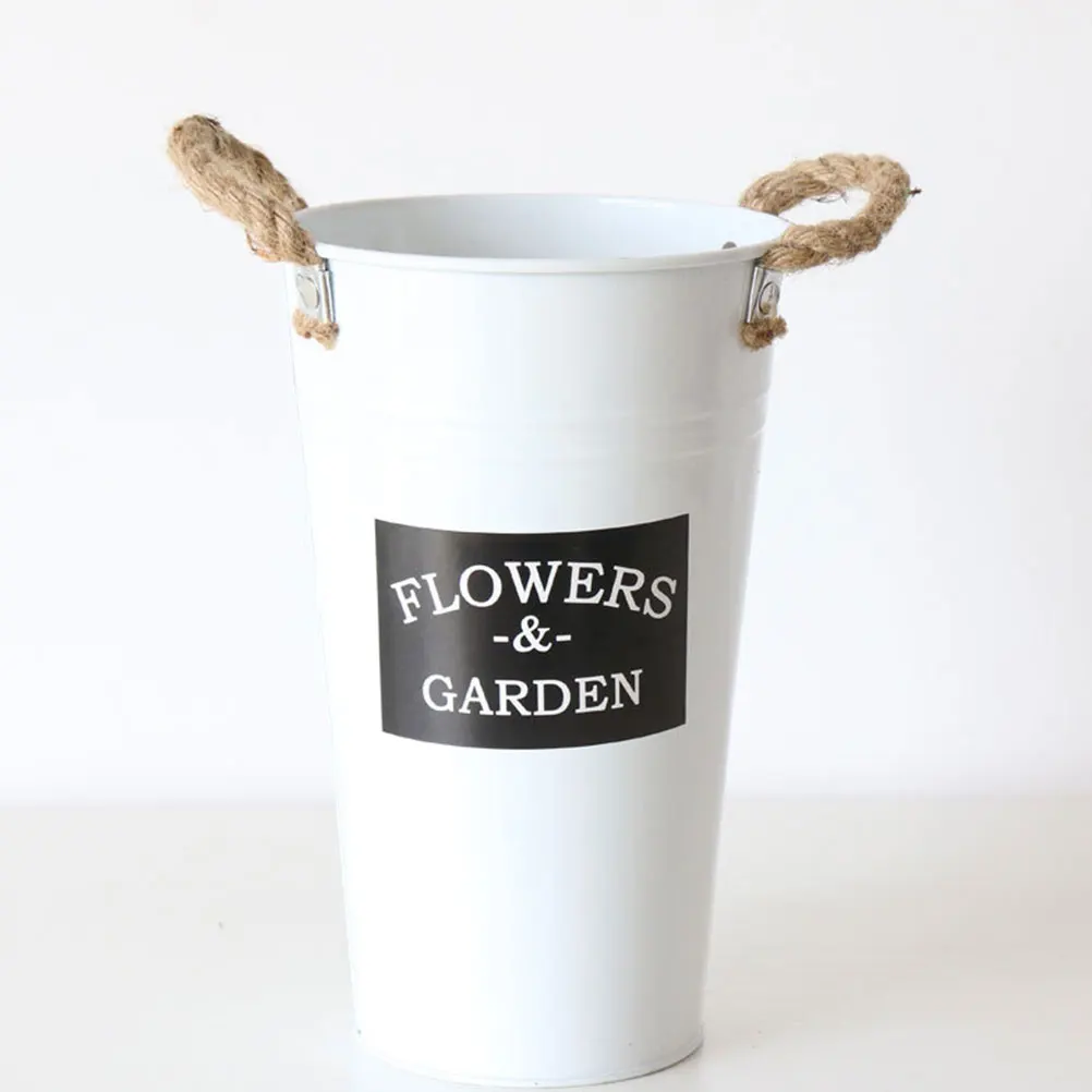 

2 Pcs Attractive Iron Vase Hemp Rope Tote Flower Container Disposable Cups Design Arty Flowerpot Home Adornment White Black