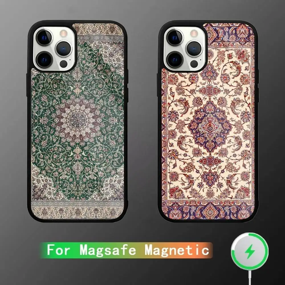 

Persian Carpet Floral Phone Case For iPhone 16,15,14,13,12,11,Pro,Max,Plus,Mini,SE New Magsafe Magnetic Wireless Charging