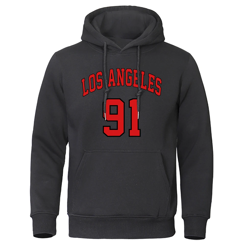 Sudaderas con capucha con estampado de uniforme del equipo de Los Ángeles 91, sudadera con capucha de lana de gran tamaño para otoño e invierno, ropa de calle, jersey de Hip Hop, chándal para hombre