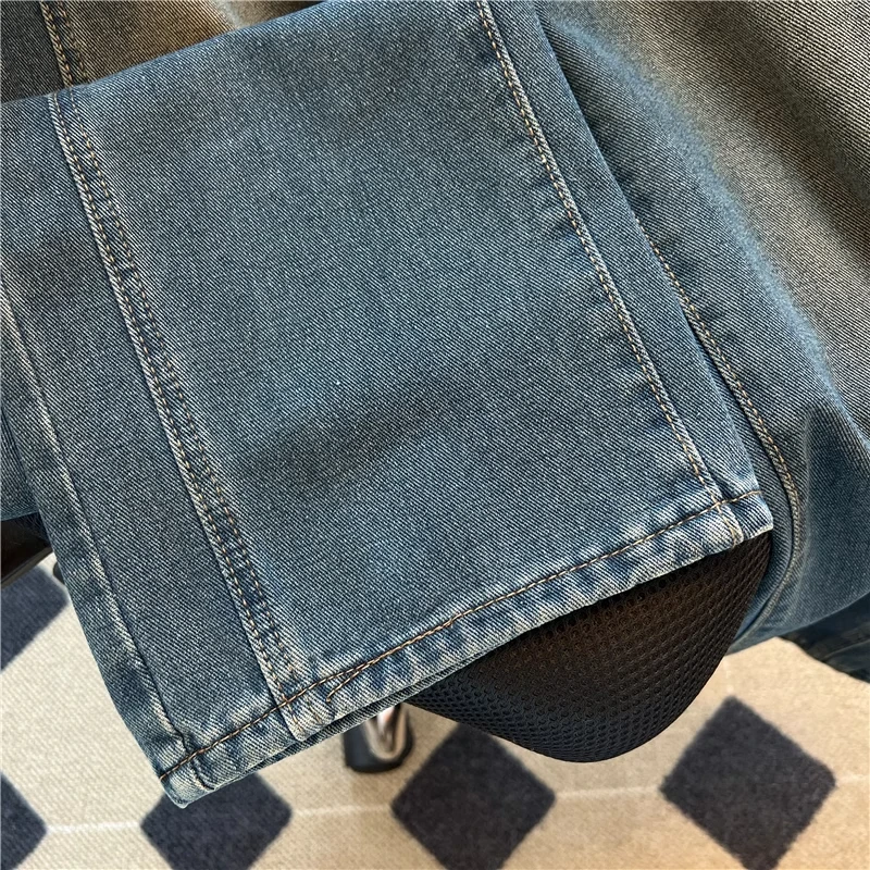 Vintage blauwe patchwork jeans lente herfst retro herenbroek Amerikaanse casual mode Street Style wijde pijpen denim broek