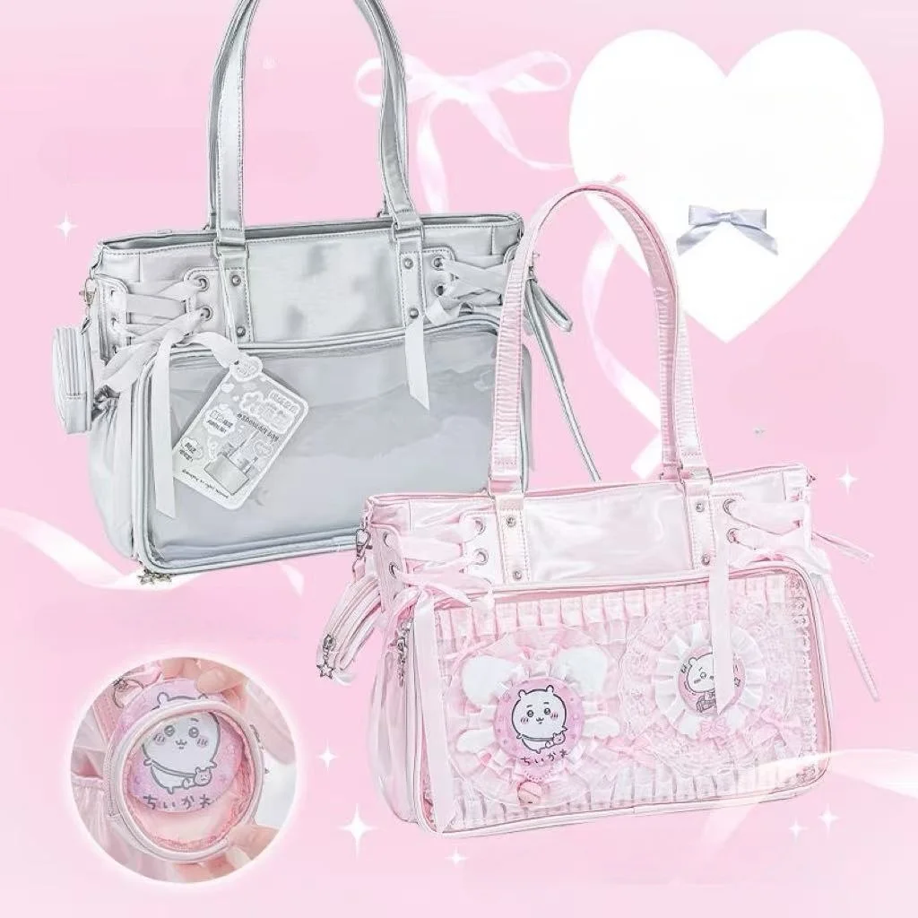 

Милые милые сумки на плечо с бантом, женские горизонтальные прозрачные сумки большой вместимости в стиле аниме Ita, женская однотонная сумка в стиле Харадзюку, шикарная