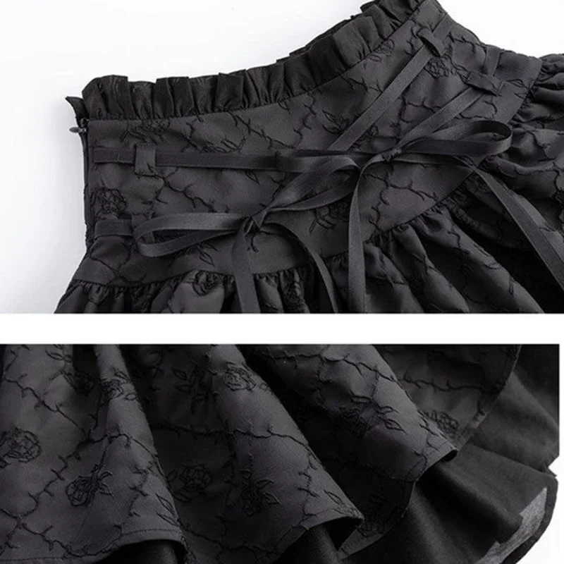 夏の新パンクパッチワークプリーツスカート女性のファッション包帯弓ハイウエスト A ラインスカート美的レディースミニスカート