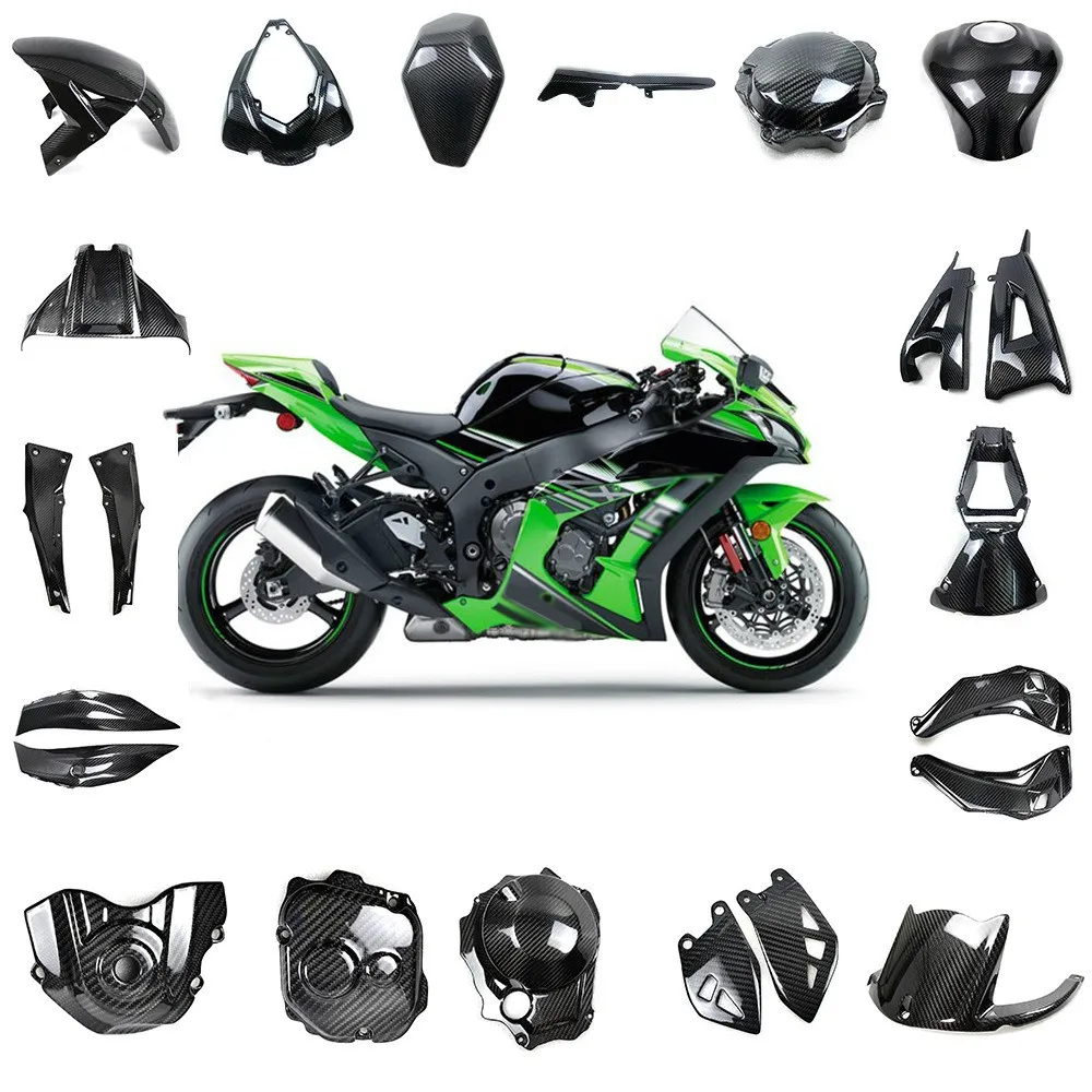 

Suitable for Kawasaki ZX10R and ZX10RR from 2011 to 2020. Complete set of carbon fiber exterior parts for mudguards and side pan