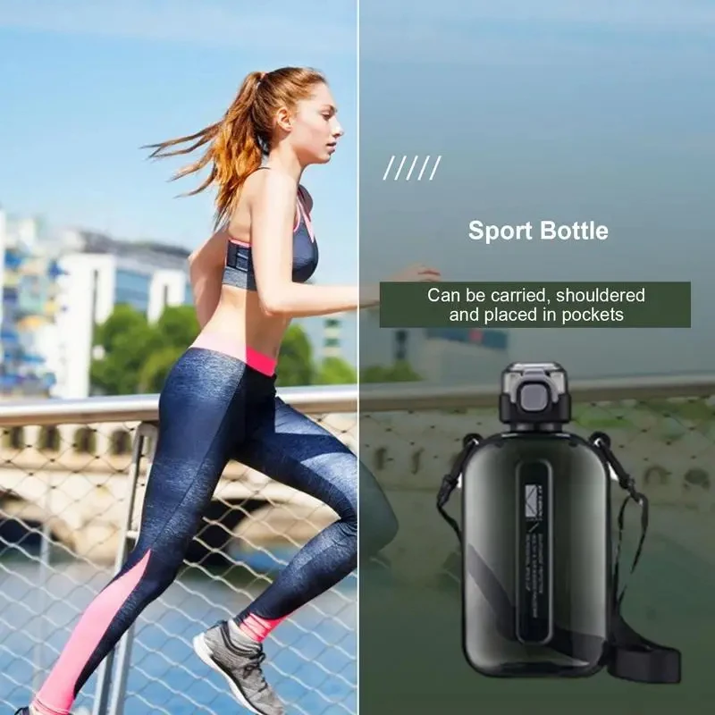 750ml Flat Square Sports Water Bottle Transparent Travel Cup Kettle Portable Drinking Bottle With Adjustable Strap For Outdoor