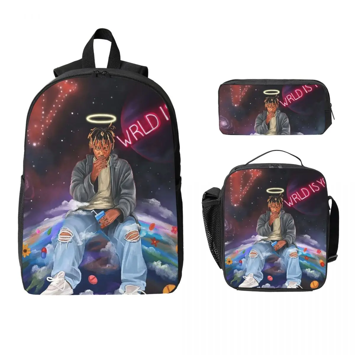 

Juice Wrld Streetwear Backpack Student Boys Girls BookBag School Bag Laptop Shoulder Bags 3ps Insulated Lunch Bag Pencil Case