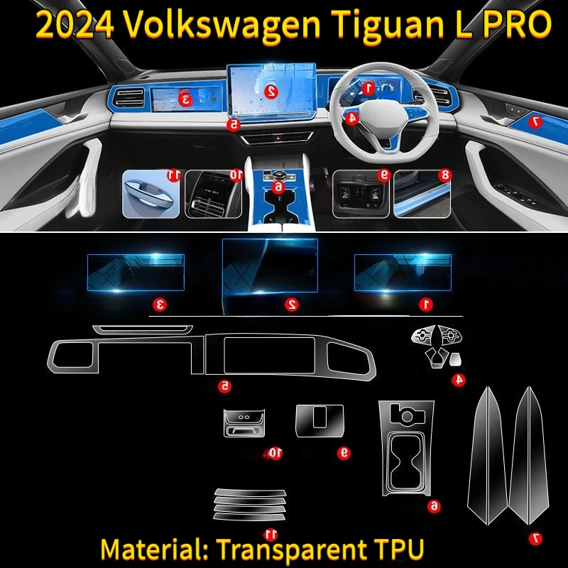 For 2024 Volkswagen Tiguan L PRO interior TPU protective center console film navigation screen film car interior accessories