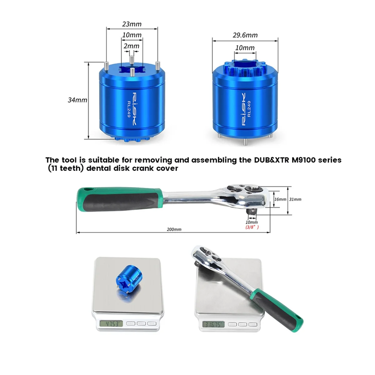 JAS-RISICO 2 in 1 Fiets DUB Crankstel Cover Removal Tool voor XTR M9100 Trapas Crank Schroef Removal Tool