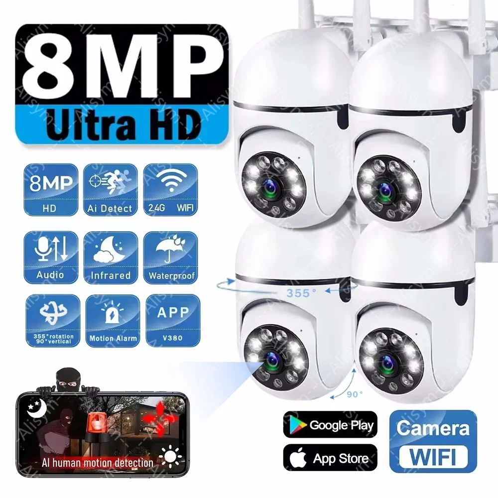 8MP Surveillance Camera PTZ CCTV IP Wifi Cameras 10X Zoom Security Protection Wireless Home Human Trcking 355°/90° Two Way Audio
