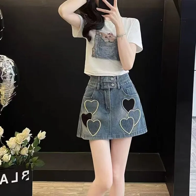 Conjuntos de falda vaquera de 2 piezas para mujer, ropa coreana, tendencia 2021, promoción elegante y elegante, ofertas baratas, traje de mujer de manga corta