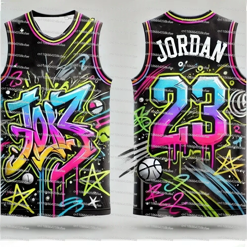 

Hot Sale 3D Print Sleeveless Basketball Jersey Graffiti Style Colorful Pattern Unisex Casual Daily Wear