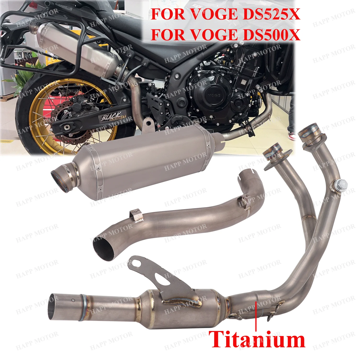 Full System For VOGE DS525X DS500X Motorcycle Exhaust Escape Front Link Pipe Slip On DS525X Pipe Complete System