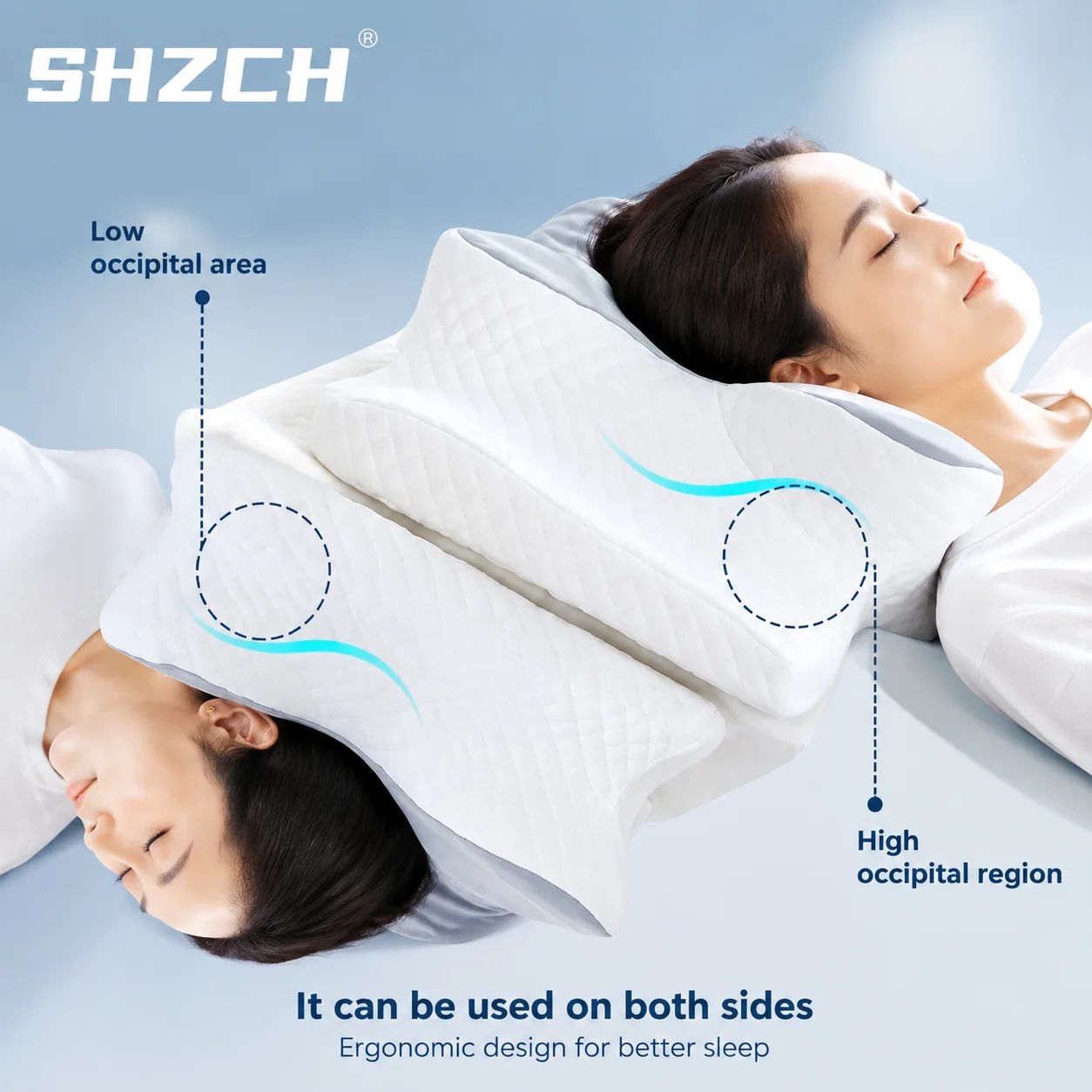 Oreiller ergonomique 1 pièce, 62x41x12cm-tissu Lyocell doux, Support multi-positions pour dormeurs latéraux et dos, oreiller