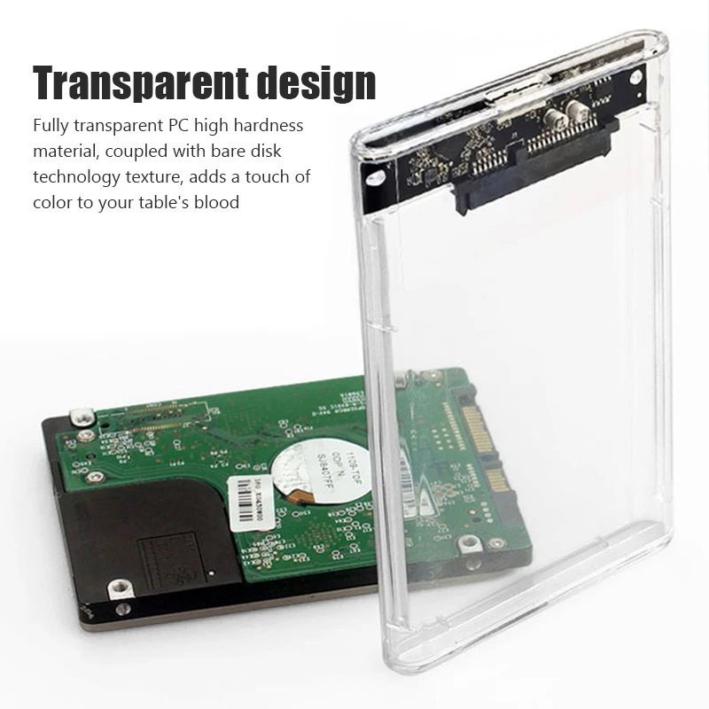 Caja de disco duro SATA SSD de 2,5 pulgadas, carcasa de disco duro USB 3,0 con velocidad de transferencia de 5Gbps y 6TB, diseño transparente, carcasa externa móvil