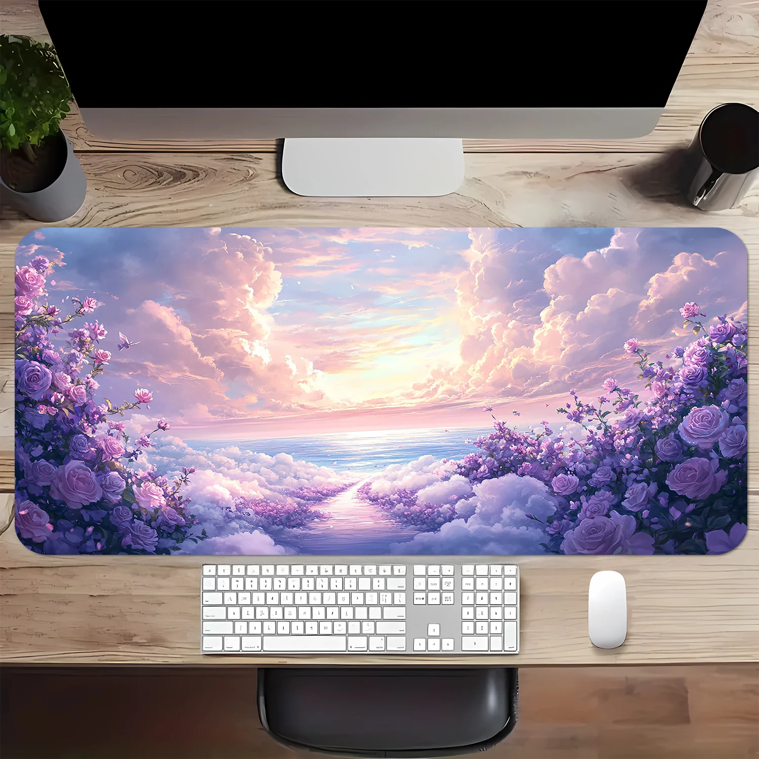 Tappetino per mouse da gioco grande fantasia floreale da 1 pezzo, design floreale dei cartoni animati, tappetino per tastiera durevole per desktop e laptop, ideale per Capodanno,