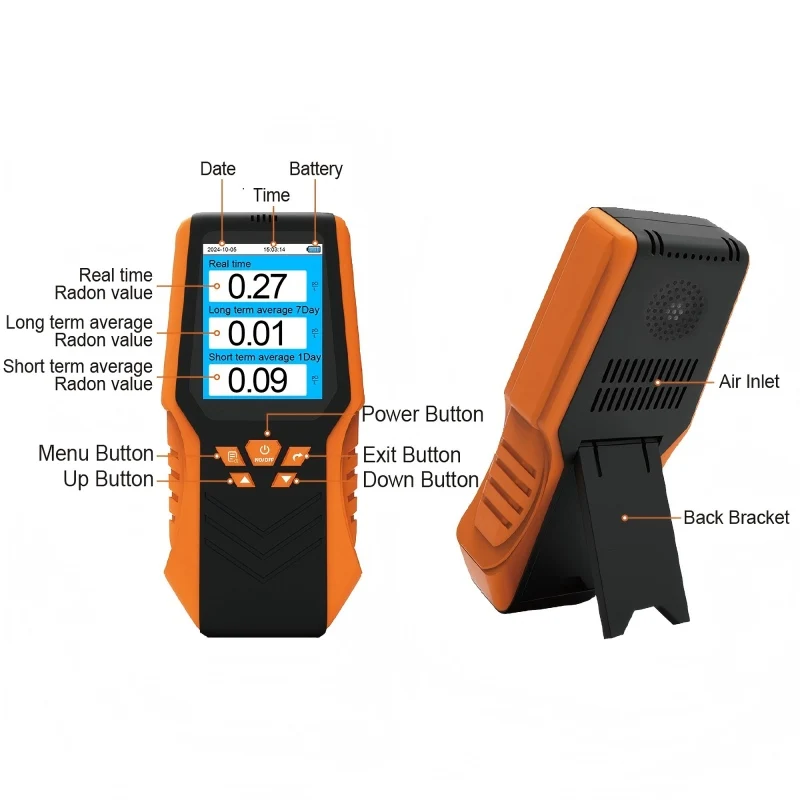 

Rechargeable Handheld Radon Gas Tester with LCD Display