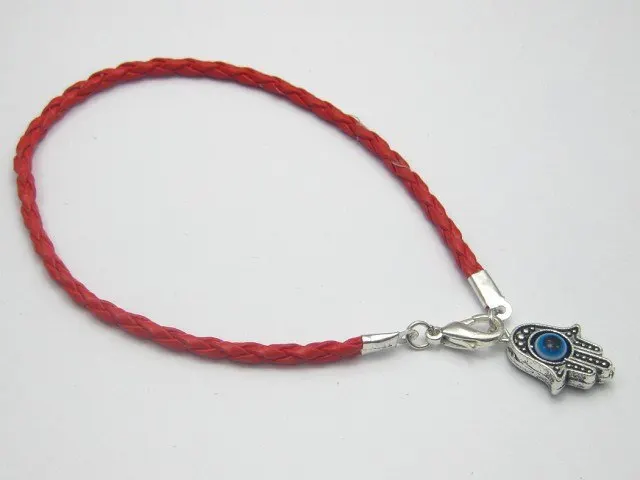 20 Mixed Kabbalah Hamsa Hand Charms Red Leatheroid Braided String Bracelets