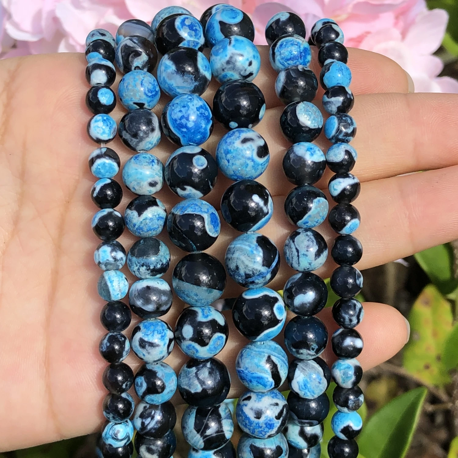Natural Stone Beads Black Blue Dream Fire Dragon Veins Agates Beads For Jewelry Making DIY Bracelets Supplies 6-10MM15‘‘