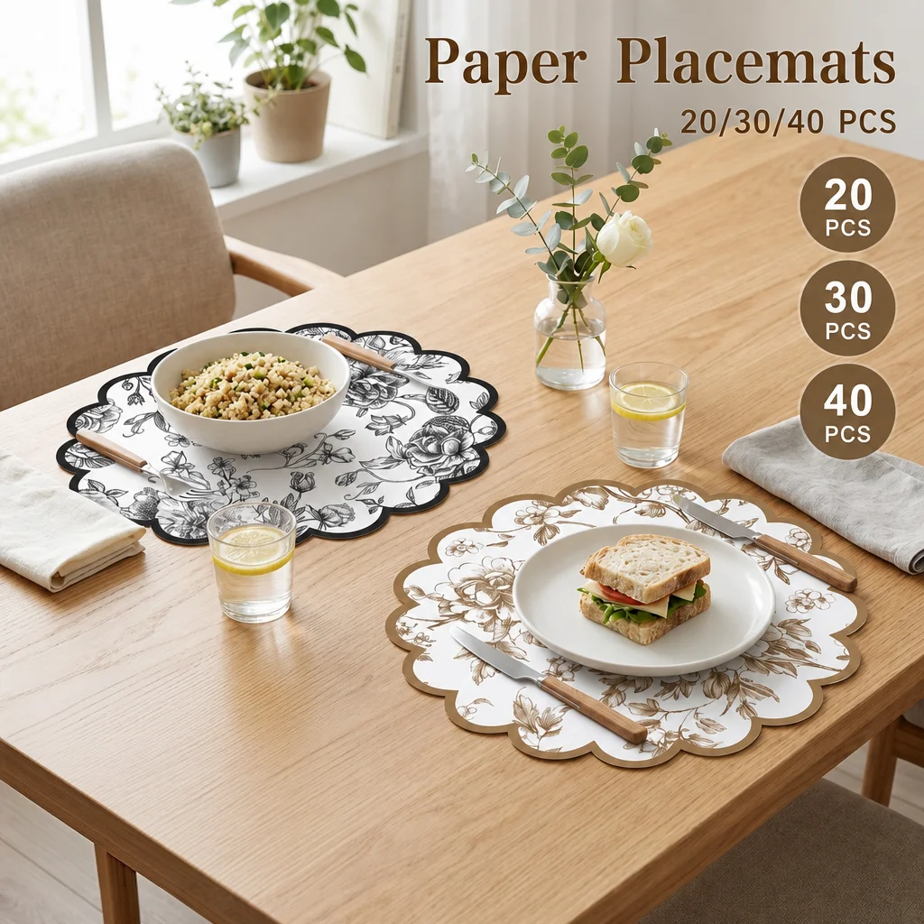 20/30/40pcs flower paper disposable placemats 13.5 inch flower edge placemats are suitable for table layout.