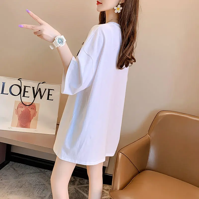 DAYIFUN Summer T-shirts Women's Lace Bow Splice Design Short Sleeved Tshirts Female Korean Loose Large Size Printed Top Tees