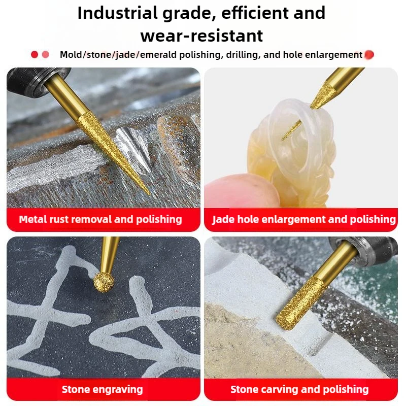 3mm Handle Diamond Grinding Head, Titanium-coated Metal, Electric Internal Grinding Tool for Grinding and Polishing