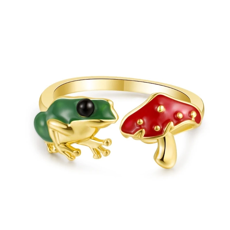 Pilzring grün Frosch-rot Pilz offene Ringe Vintage bunte niedliche Tier verstellbare Ringe Schmuck Geschenk